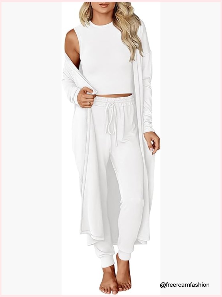 3 Piece Lounge Set Travel Outfits Cardigan Top Jogger Pants Matching Sets